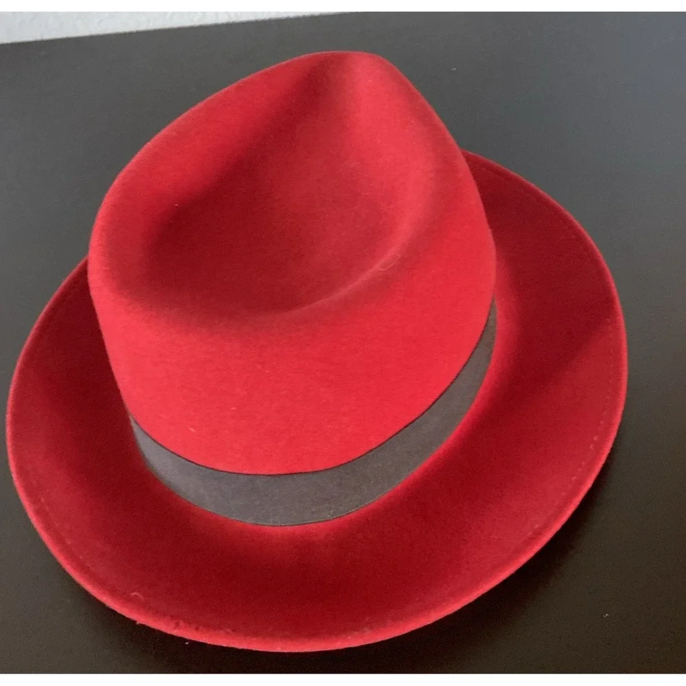 NEW YORK HAT CO Wool Felt Men's‎ Fedora Hat Red Black Grosgrain Band USA Medium